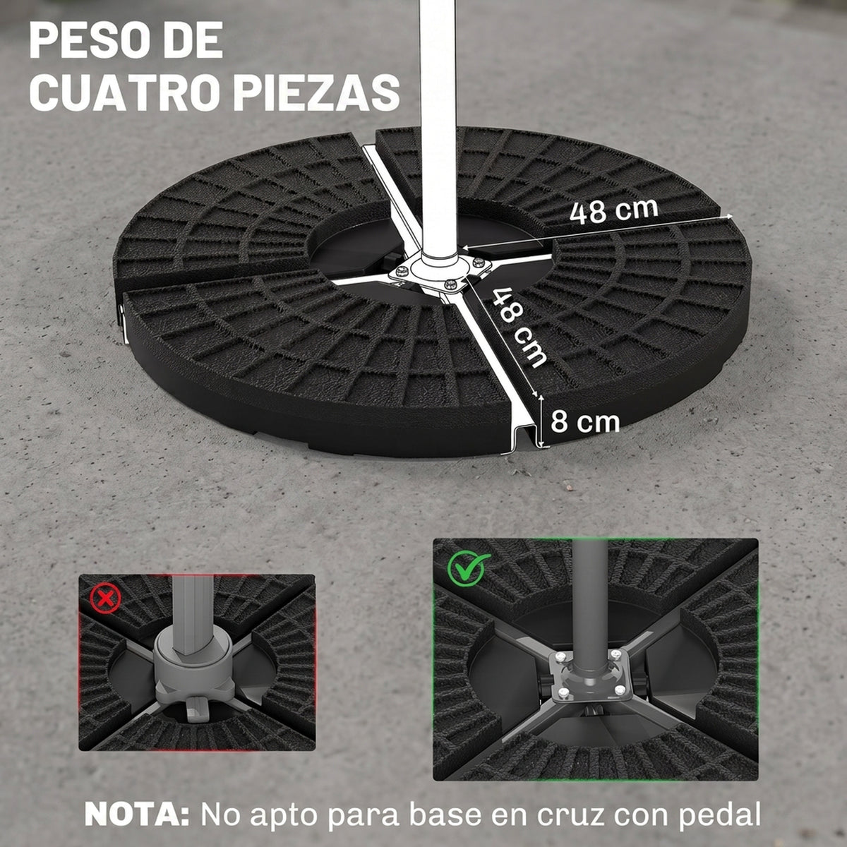 Outsunny Peso Para Base De Sombrilla De 4 Piezas Para Base Cruzada Negro_2