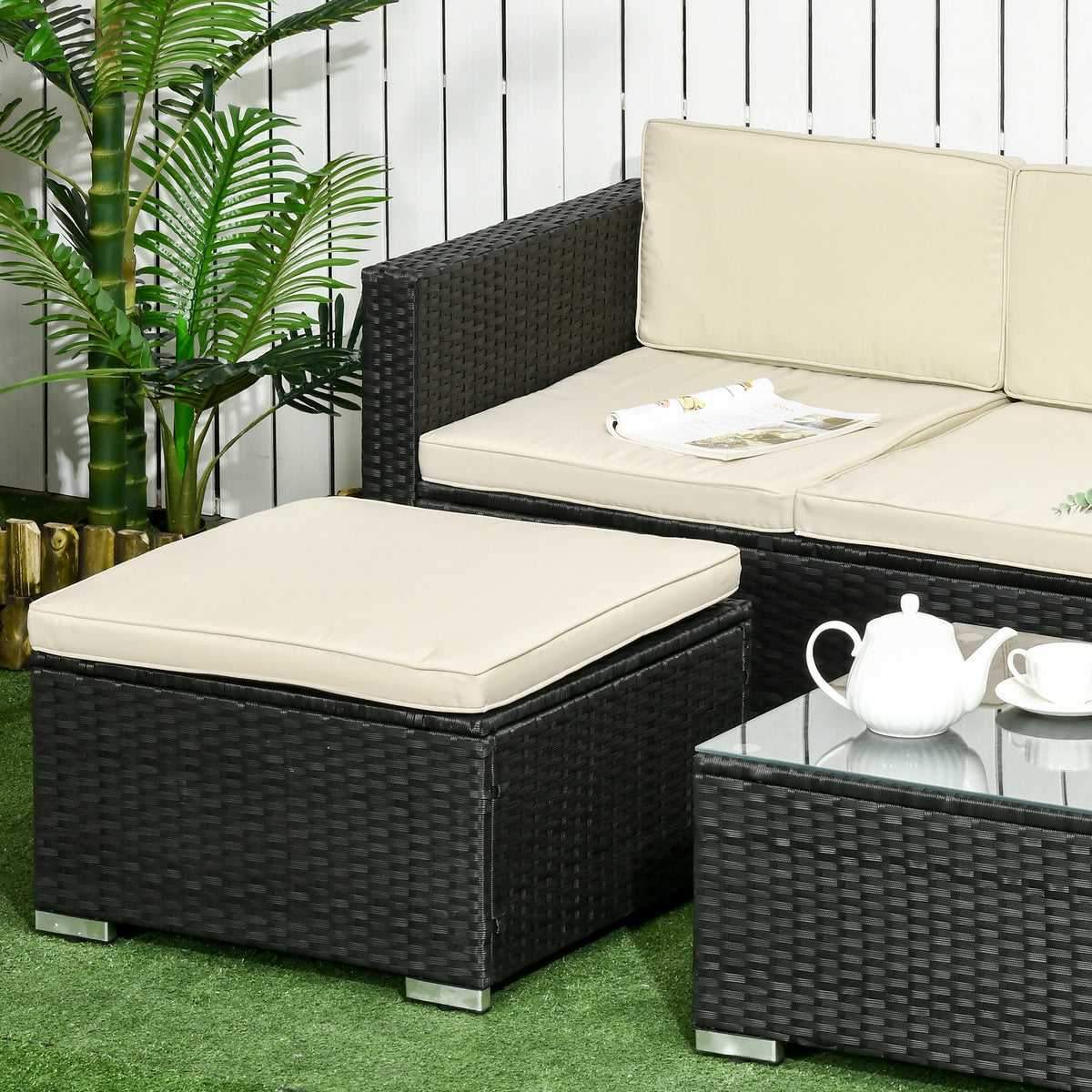 Muebles De Ratán Outsunny Ratán Pe, Poliéster, Acero Galvanizado Negro 173x66x61 Cm_4