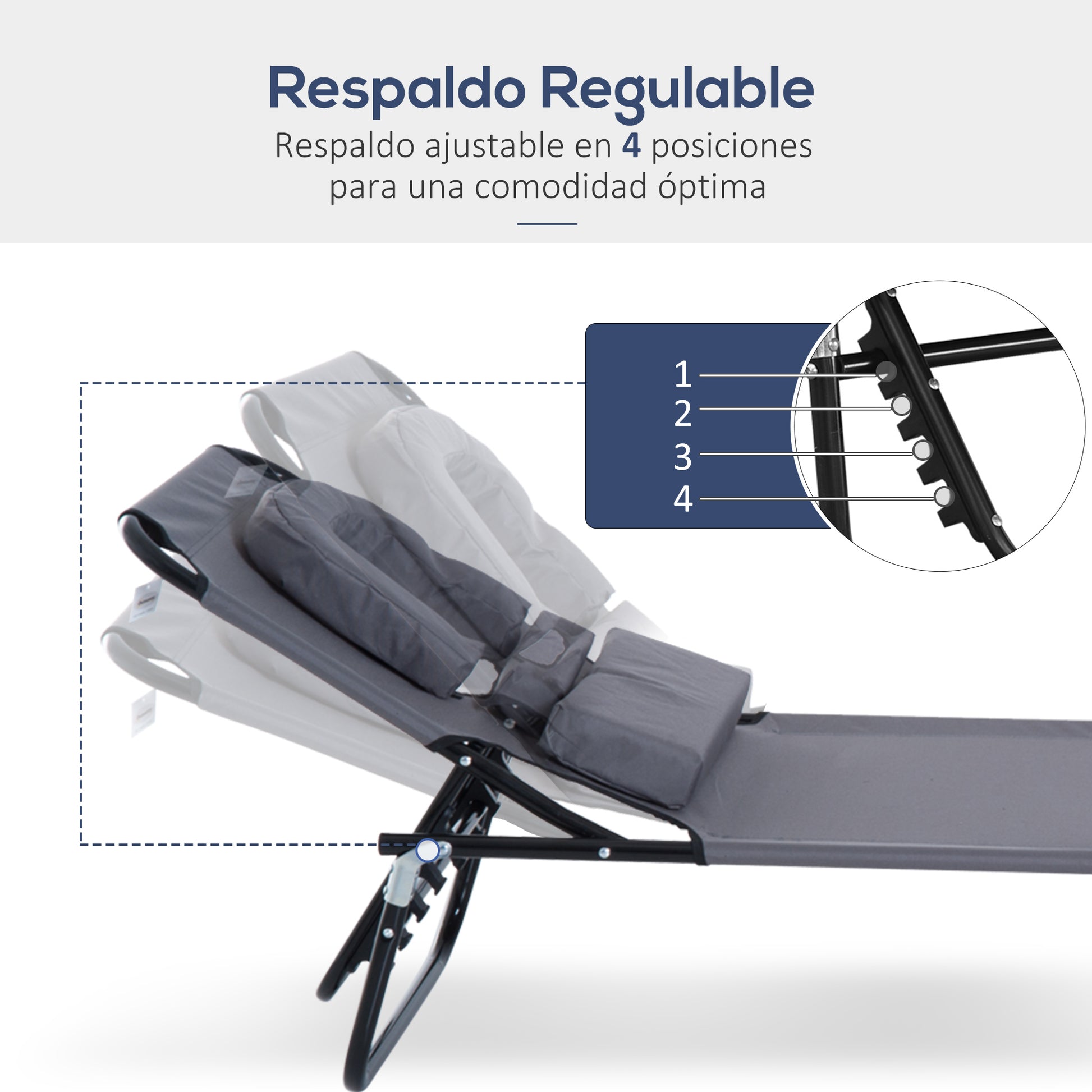 Outsunny Tumbona Plegable De Jardín Con Respaldo Ajustable Almohada Acero Gris_3