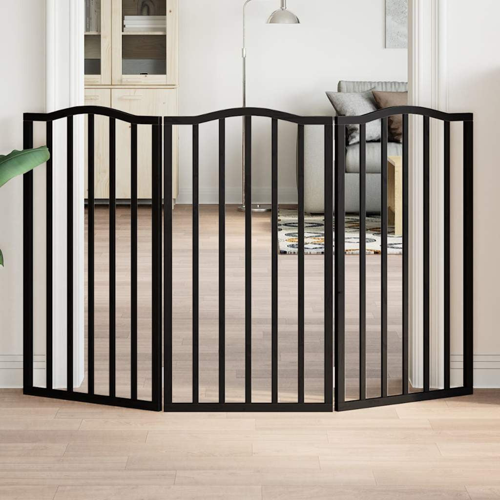 Vidaxl Puerta Para Perros Plegable 3 Paneles Madera Álamo Negra 150 Cm_1