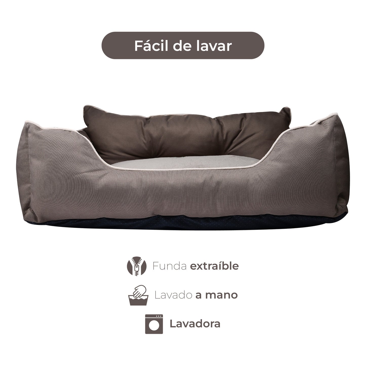 Cama Para Mascota 50x40x18cm Marrón + Abrigo Negro Para Mascotas 25cm