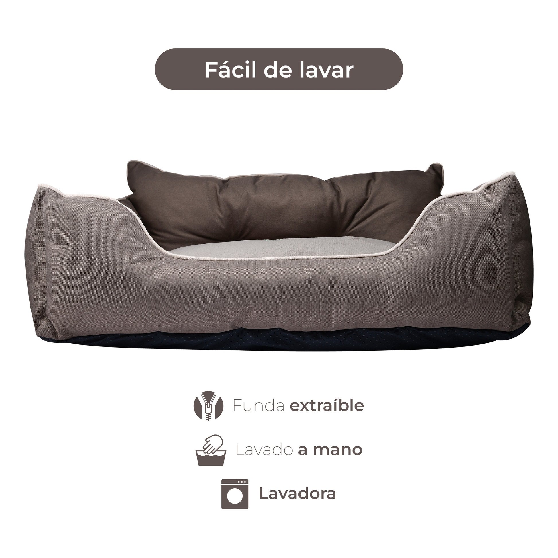 Cama Para Mascota 50x40x18cm Marrón + Comedero Doble De Acero En Bambú_2