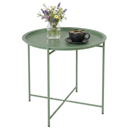 Outsunny Mesa Auxiliar Exterior Redonda Con Bandeja Extraíble Ø46x53 Cm Verde_0
