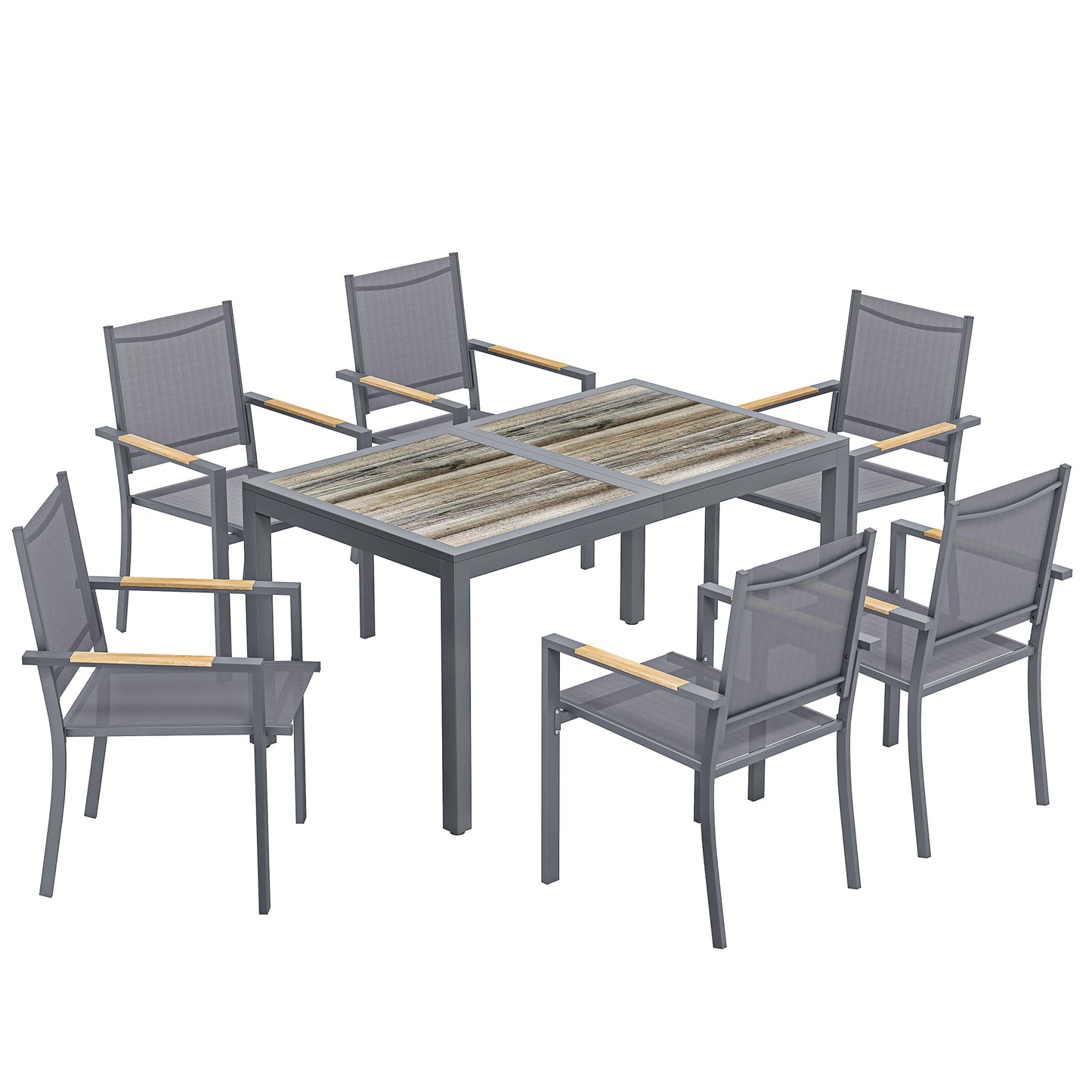 Outsunny Conjunto De Mesa Y Sillas Jardín De 7 Piezas Con Sillas Transpirables_0