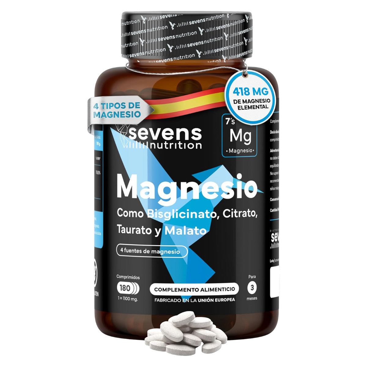 Magnesio Complex Bisglicinato Citrato Taurato y Malato Sevens Nutrition 180 cápsulas