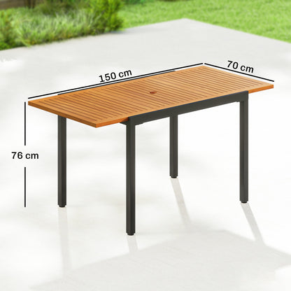 Outsunny Mesa De Jardín Extensible 100/150x70 Cm Con Agujero Para Sombrilla Teca_2