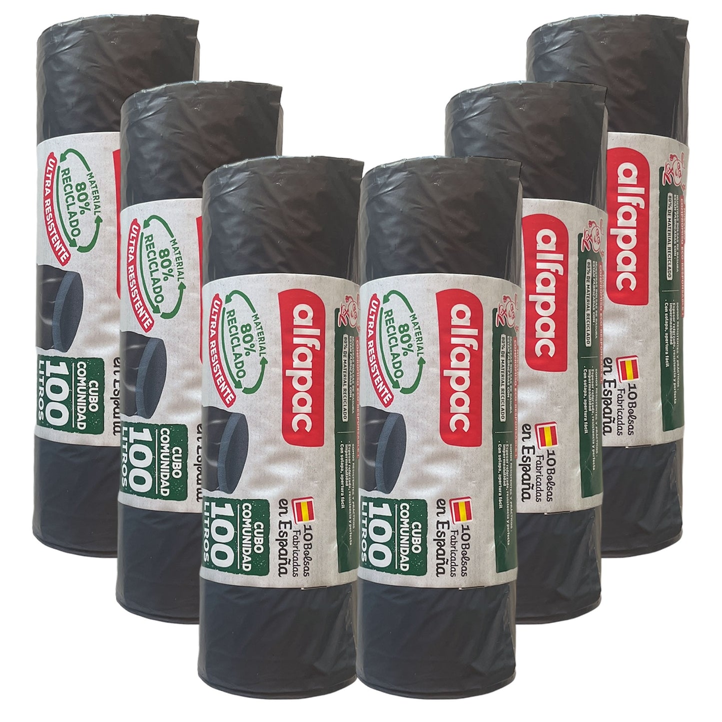 80% Reciclado 6 Rollos De 10 Bolsas De Basura De 100l_0