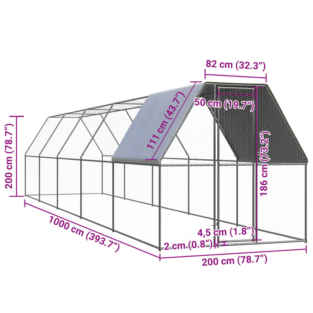Vidaxl Jaula Gallinero De Exterior De Acero Galvanizado 2x10x2 M_2