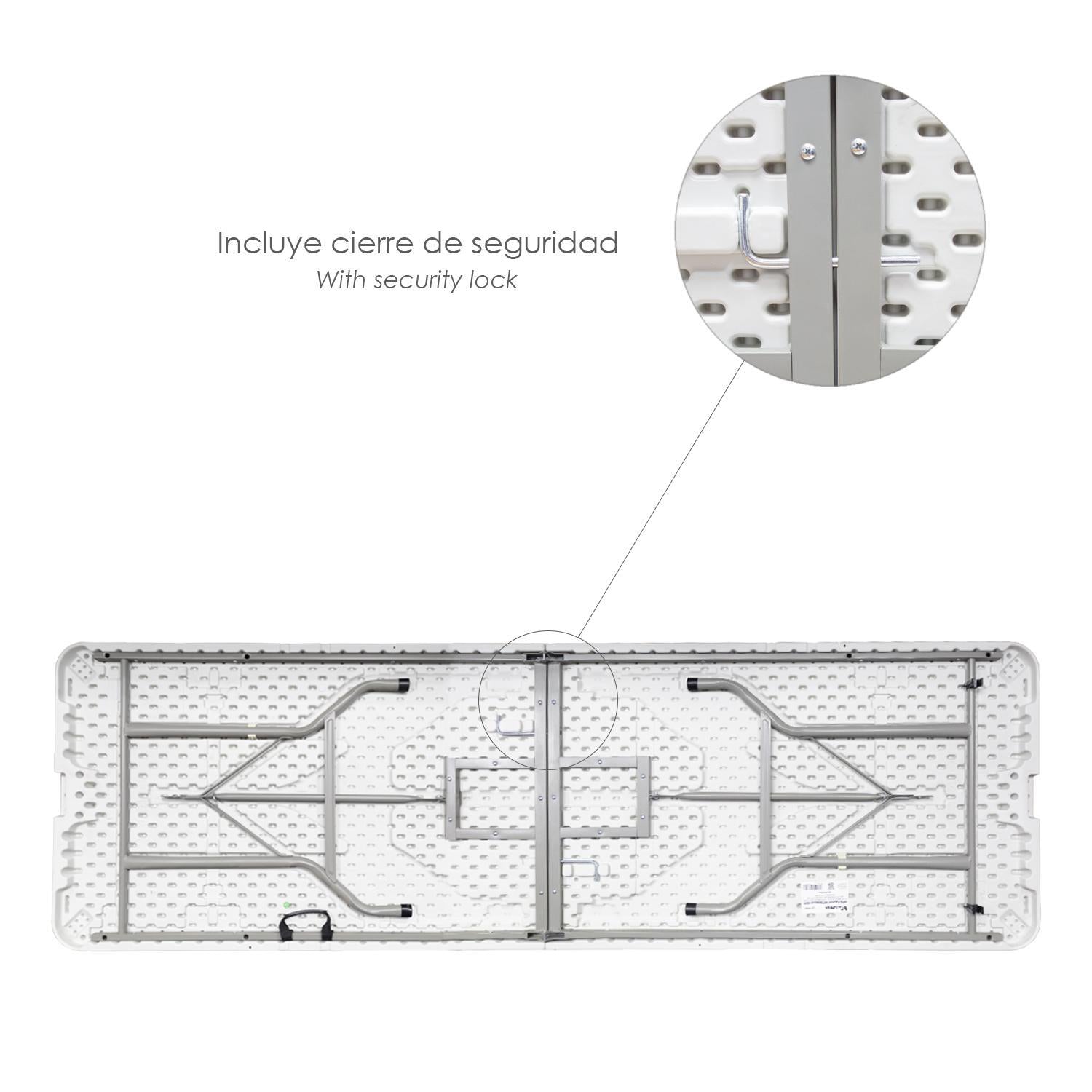 Mesa Plegable Rectangular Hdpe Multifuncional, Portatil, Resistente,multiusos 244x76x74 Cm. Color Blanco_2