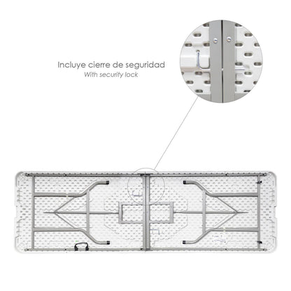 Mesa Plegable Rectangular Hdpe Multifuncional, Portatil, Resistente,multiusos 244x76x74 Cm. Color Blanco_2