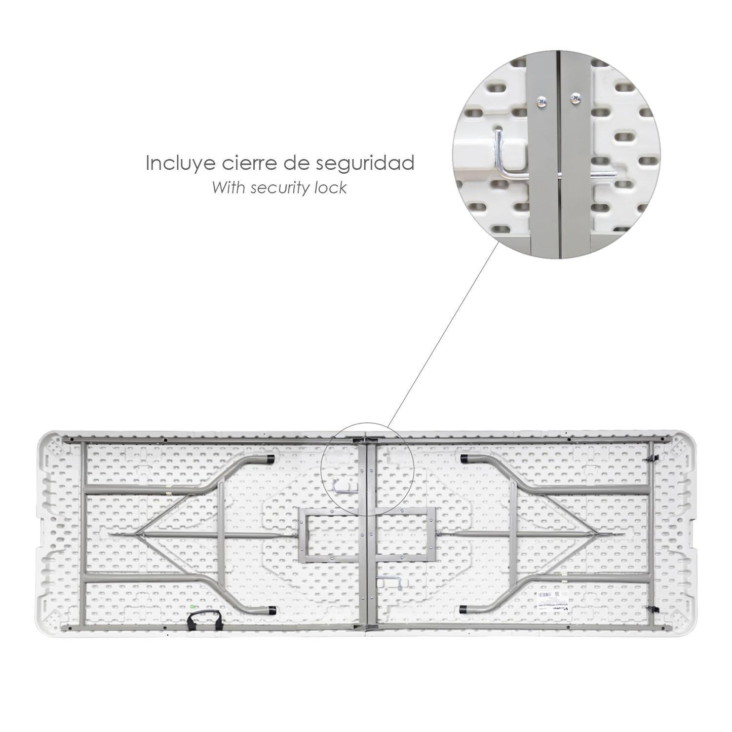 Mesa Plegable Rectangular Hdpe Multifuncional, Portatil, Resistente,multiusos 244x76x74 Cm. Color Blanco_3
