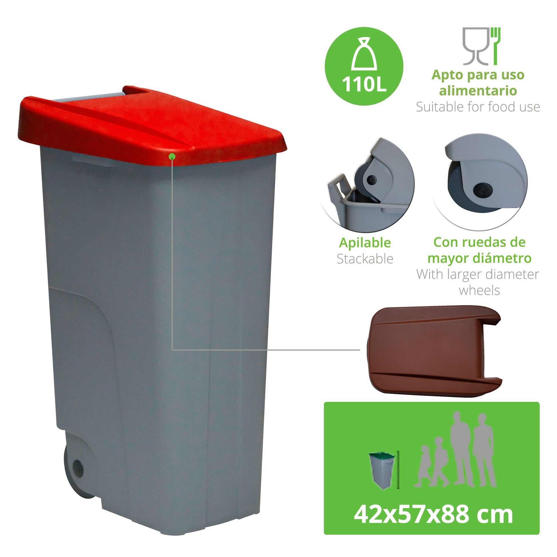 Contenedor Reciclo 110 Litros Cerrado + 3x Bolsas De Basura De 10 Unidades_1