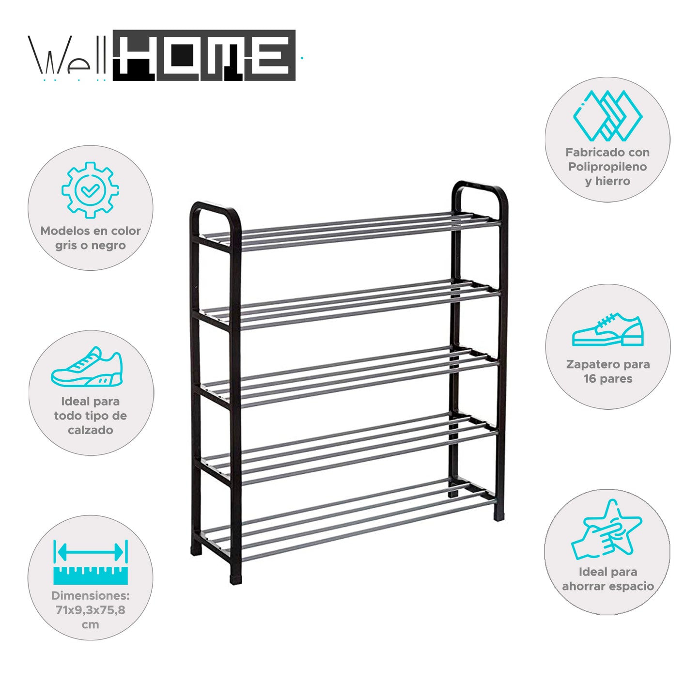 Wellhome Estantería Zapatos Metal Y Plástico