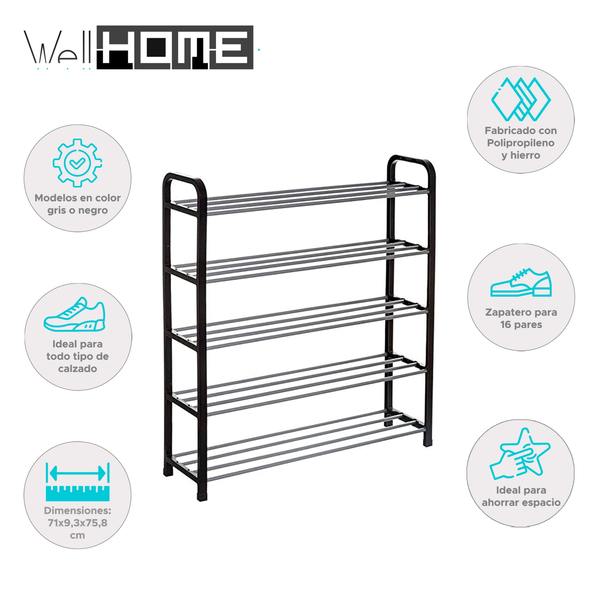 Wellhome Estantería Zapatos Metal Y Plástico