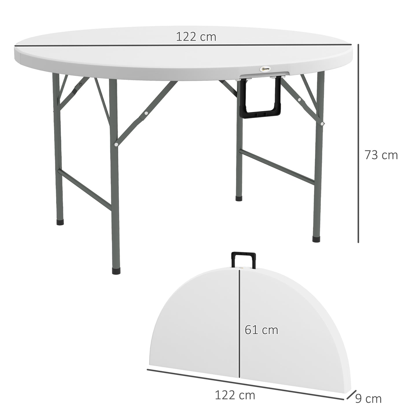 Outsunny Mesa Auxiliar Redonda Con Marco De Acero Ø122x73 Cm Blanco_2