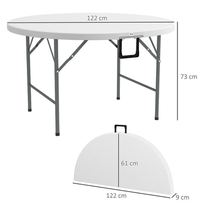 Outsunny Mesa Auxiliar Redonda Con Marco De Acero Ø122x73 Cm Blanco_2