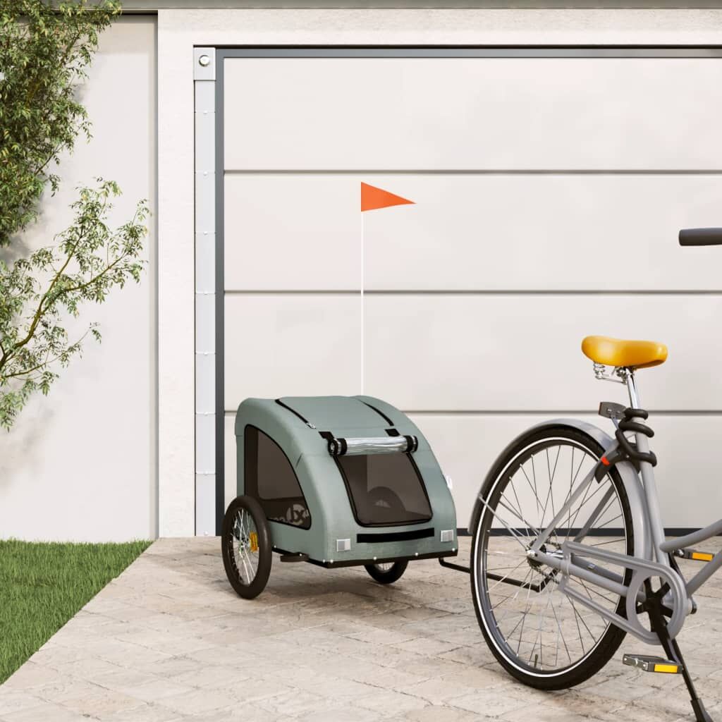 Vidaxl Remolque De Bicicleta Mascotas Hierro Tela Oxford Gris_1