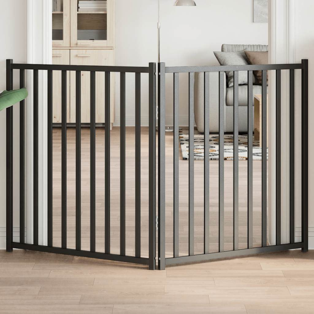 Vidaxl Puerta De Perros Plegable 2 Paneles Madera Abeto Negro 160 Cm_1