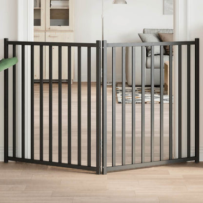 Vidaxl Puerta De Perros Plegable 2 Paneles Madera Abeto Negro 160 Cm_1