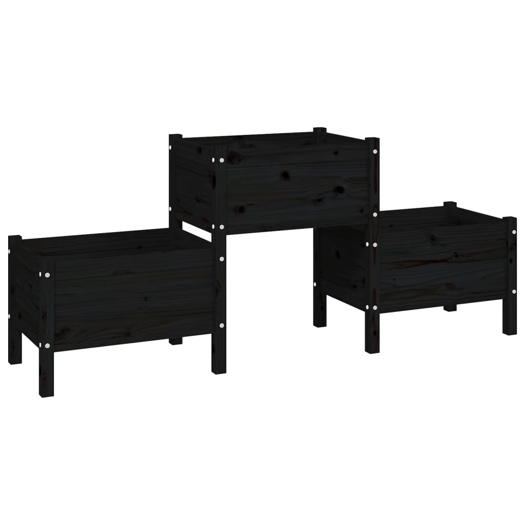 Jardinera De Madera De Pino Maciza Negra 178,5x44x75 Cm_0