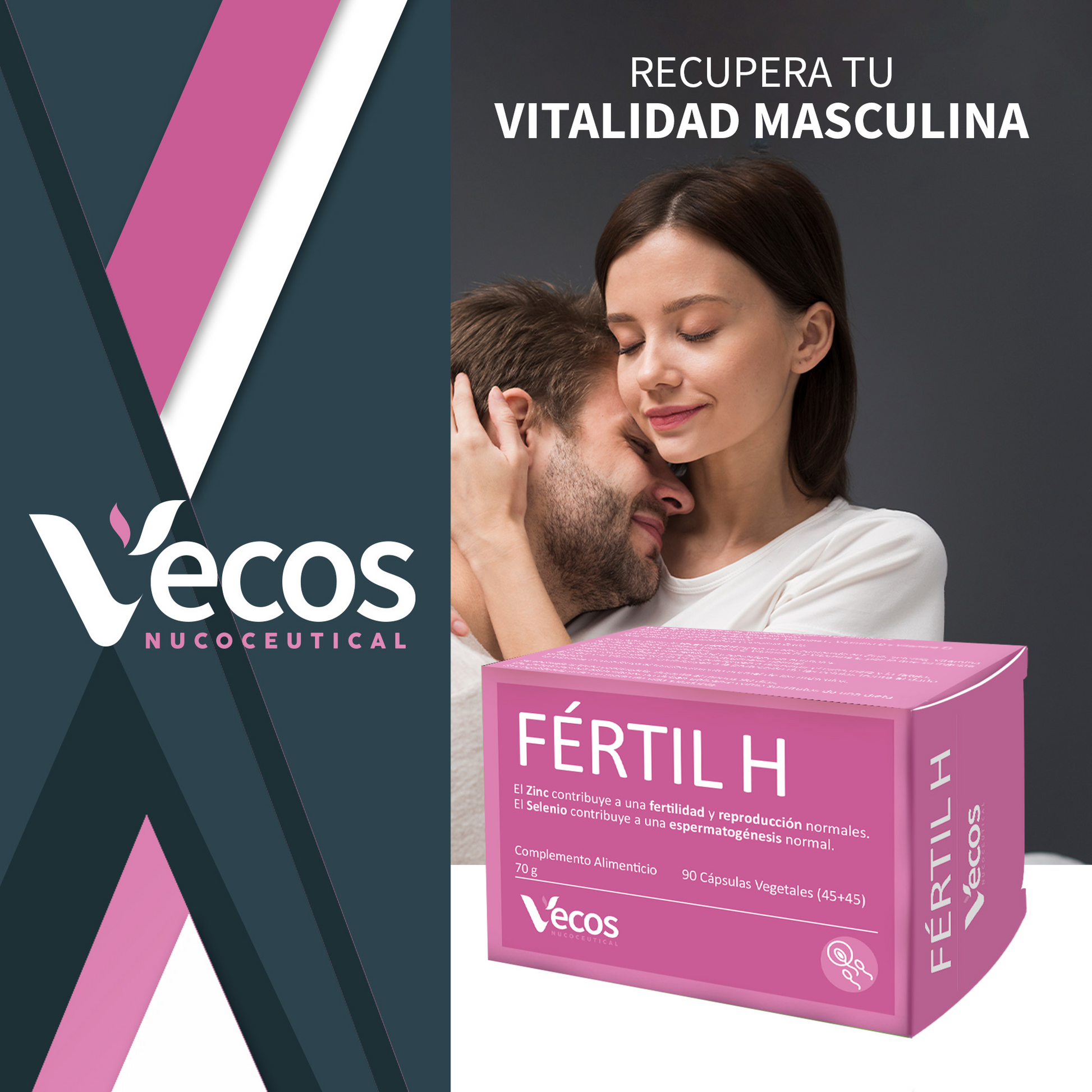 Fértil H VECOS (45+45 cápsulas) | Estimulación de Fertilidad masculina | Zinc + Selenio | Maca andina + L-Carnitina_1
