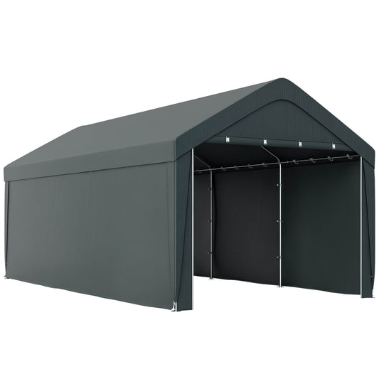 Outsunny Carpa Garaje 6x3 M Impermeable Con Paredes Laterales Desmontables Gris_0