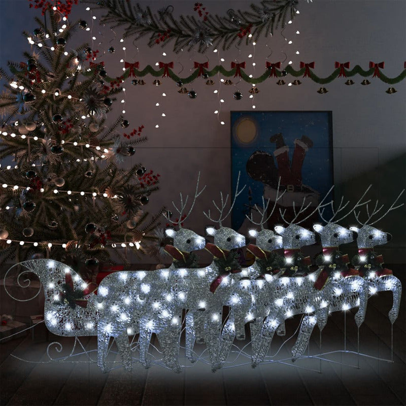 Vidaxl Decoración Navideña De Renos Y Trineo De Jardín Plata 140 Leds_1