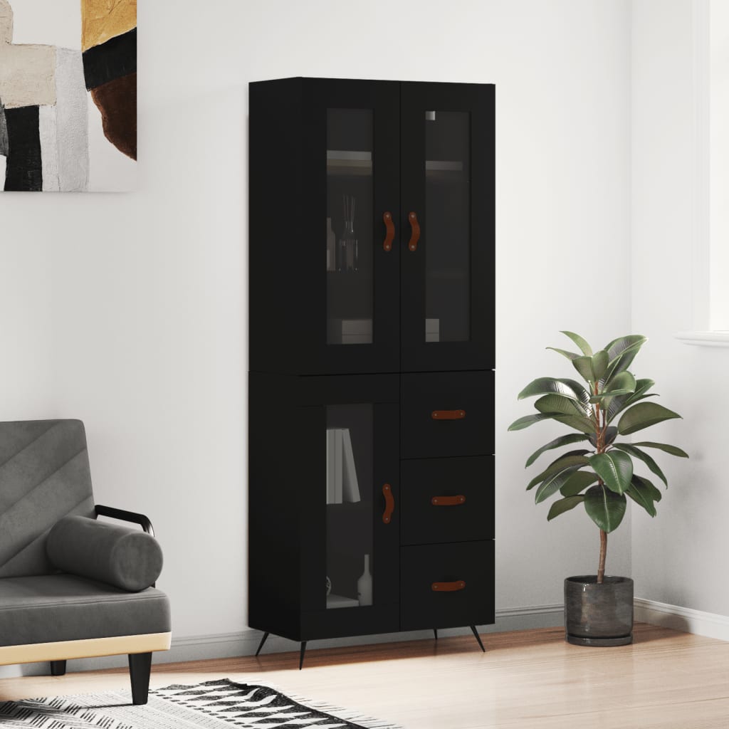 Aparador Alto Madera Contrachapada Negro 69,5x34x180 Cm_0