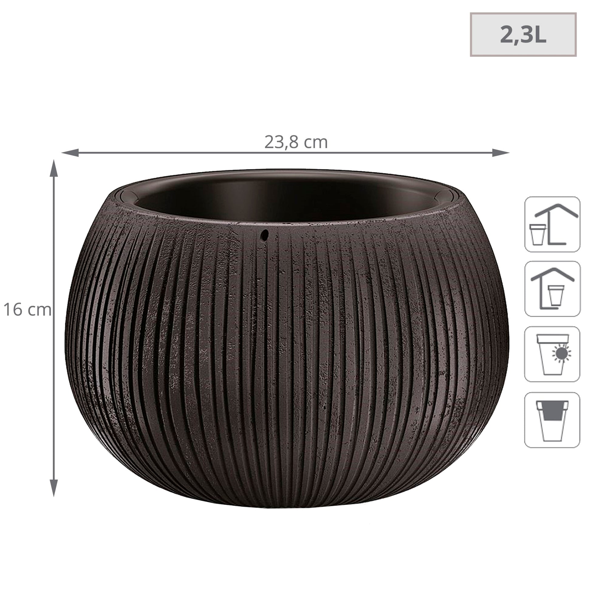 Prosperplast Beton Bowl De Plástico Con Depósito En Color Cemento Negro, 16,1 (alto) X 23,8 (ancho) X 23,8 (profundo) Cms_1