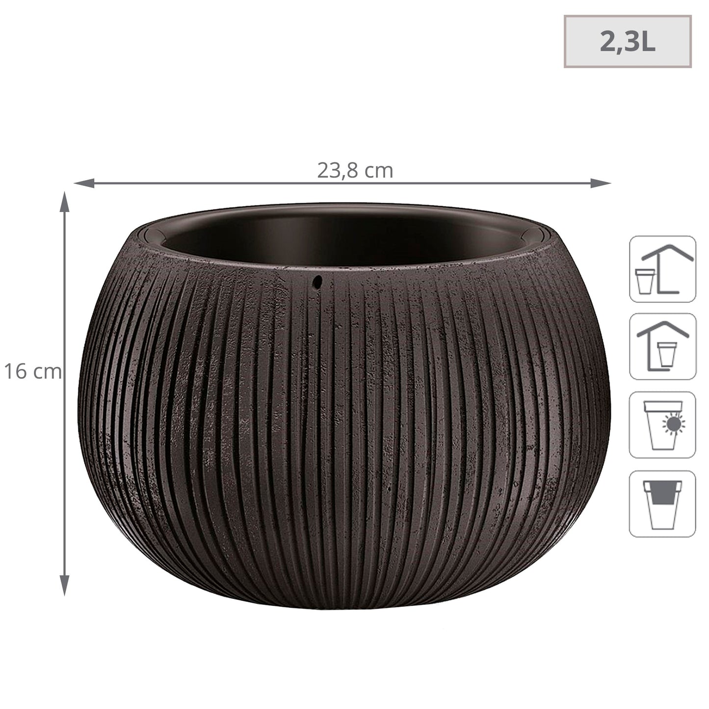 Prosperplast Beton Bowl De Plástico Con Depósito En Color Cemento Negro, 16,1 (alto) X 23,8 (ancho) X 23,8 (profundo) Cms_1