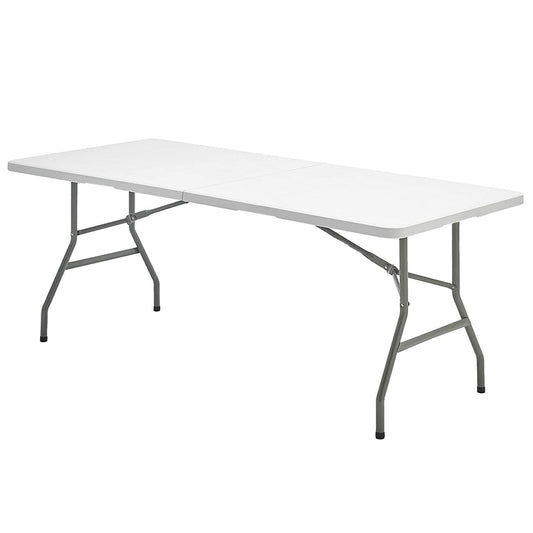 Mesa Plegable Rectangular Hdpe Multifuncional, Portatil, Resistente,multiusos 244x76x74 Cm. Color Blanco_0