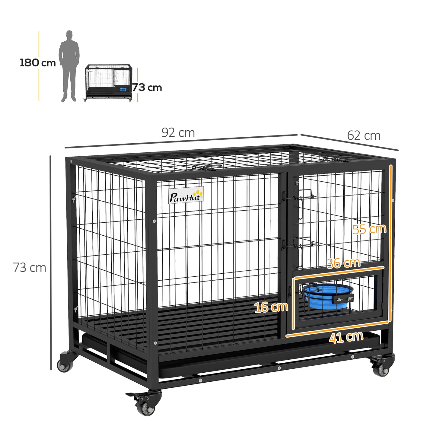 Pawhut Jaula Para Perros Grandes Con Soporte De Cuenco Y Puerta Doble Negro_2