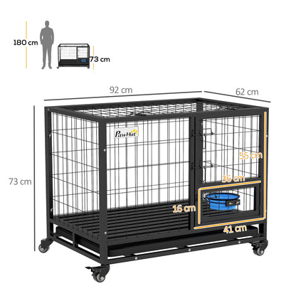 Pawhut Jaula Para Perros Grandes Con Soporte De Cuenco Y Puerta Doble Negro_2