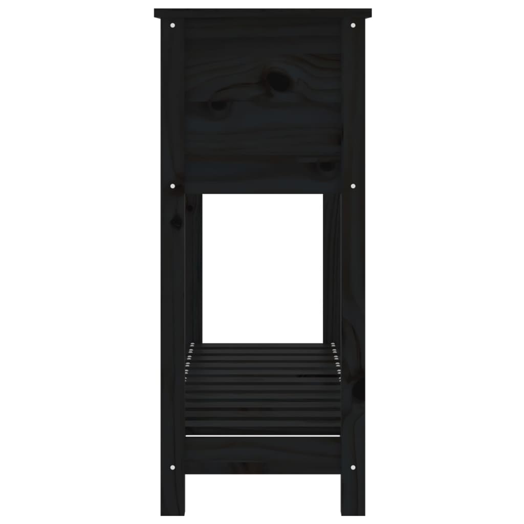Jardinera Con Estante Madera Maciza Pino Negro 111,5x34,5x81 Cm_5