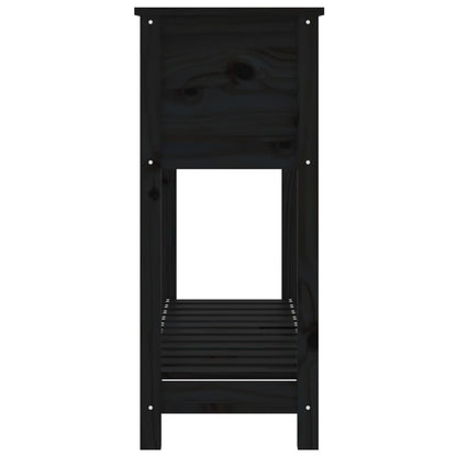 Jardinera Con Estante Madera Maciza Pino Negro 111,5x34,5x81 Cm_5