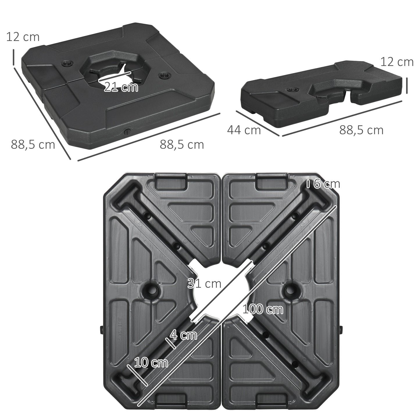 Outsunny 2 Pesos Para Base De Sombrilla Rellenable De Arena 110kg 88,5x88,5x12cm_2
