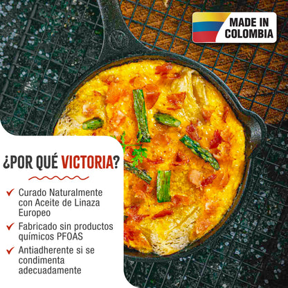 Victoria Sartén Hierro Fundido Curado Inducción 20cm, Apta Fuego, Barbacoa, Horno Cast Iron Skillet, 39363, Negro_1