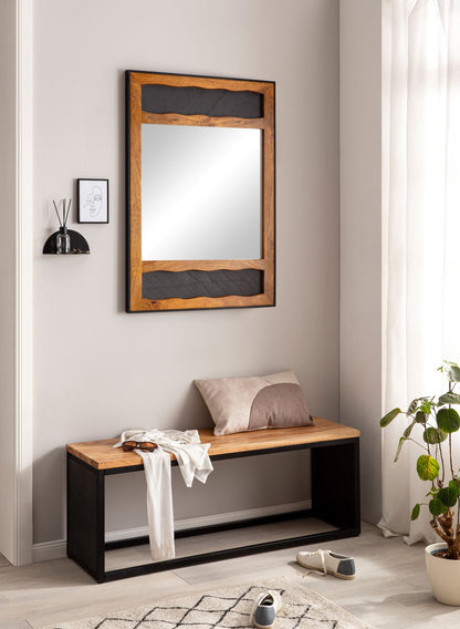 Espejo Pasillo Madera Maciza De Mango / Aspecto De Piedra 72x102x3 Cm_2