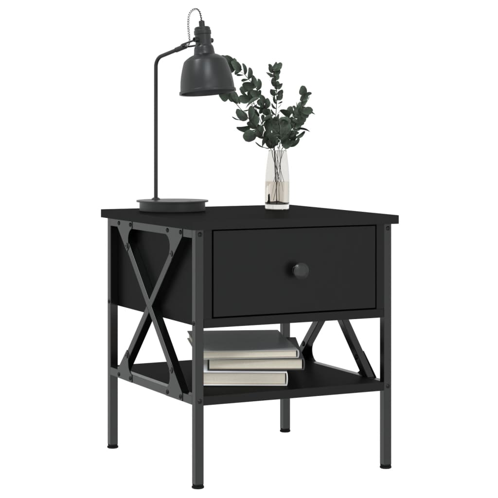 Mesita De Noche Madera De Ingeniería Negro 40x42x45 Cm_1