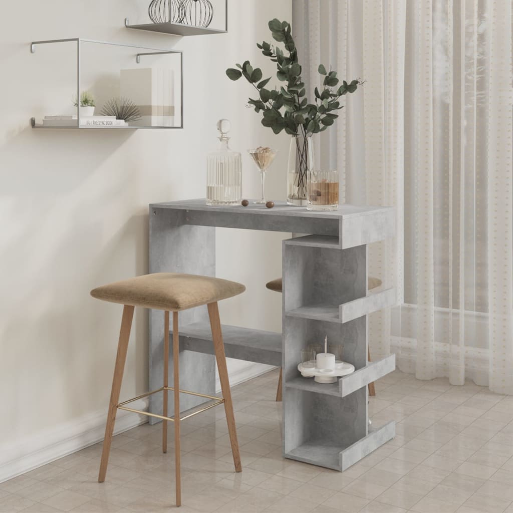 Mesa Bar Almacenaje Contrachapada Gris Hormigón 100x50x101,5 Cm_1