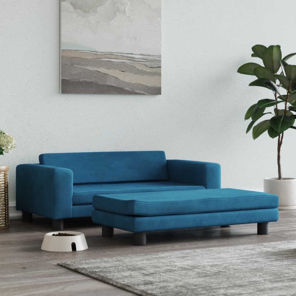 Cama Para Perros Con Extensión Terciopelo Azul 100x50x30 Cm / Vetonek_4