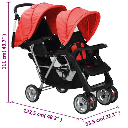 Vidaxl Carrito Para 2 Niños Tandem De Acero Rojo Y Negro_2