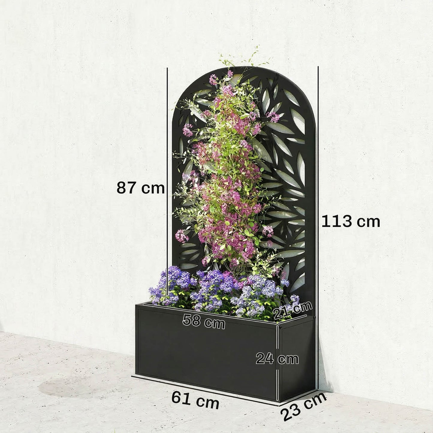 Outsunny Jardinera Exterior Grande De Metal Con Pantalla De Privacidad Negro_2