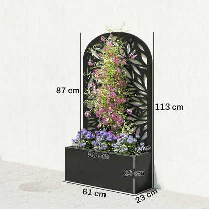 Outsunny Jardinera Exterior Grande De Metal Con Pantalla De Privacidad Negro_2