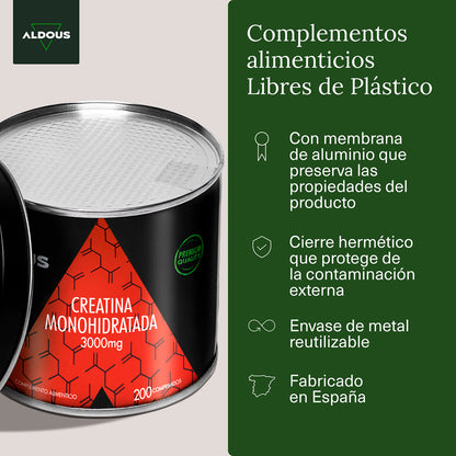 Creatina Monohidratada Aldous 3000 mg 200 comprimidos