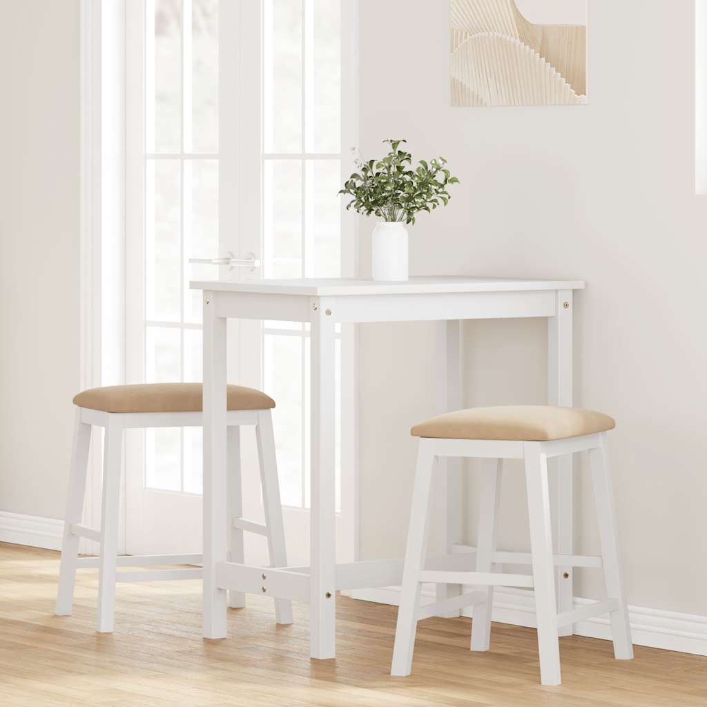 Sillas De Bar Con Cojines 2 Uds Madera Maciza Blanca Caucho_1