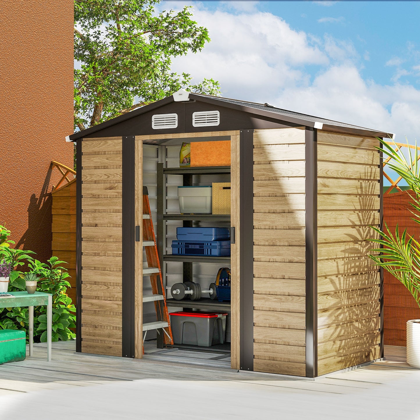Outsunny Caseta De Jardín Exterior 2,36m² 213x120x194 Cm Roble_1