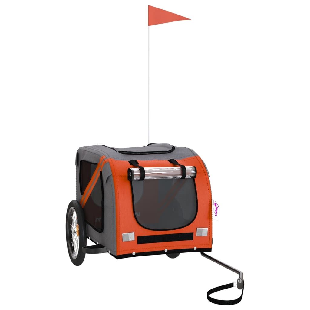 Vidaxl Remolque De Bicicleta Mascotas Hierro Tela Oxford Naranja Negro_0