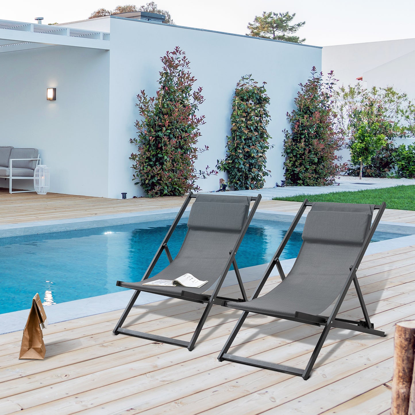 Outsunny Conjunto De 2 Tumbonas Reclinables Y Plegables 58x96.5x91.5cm Gris_1