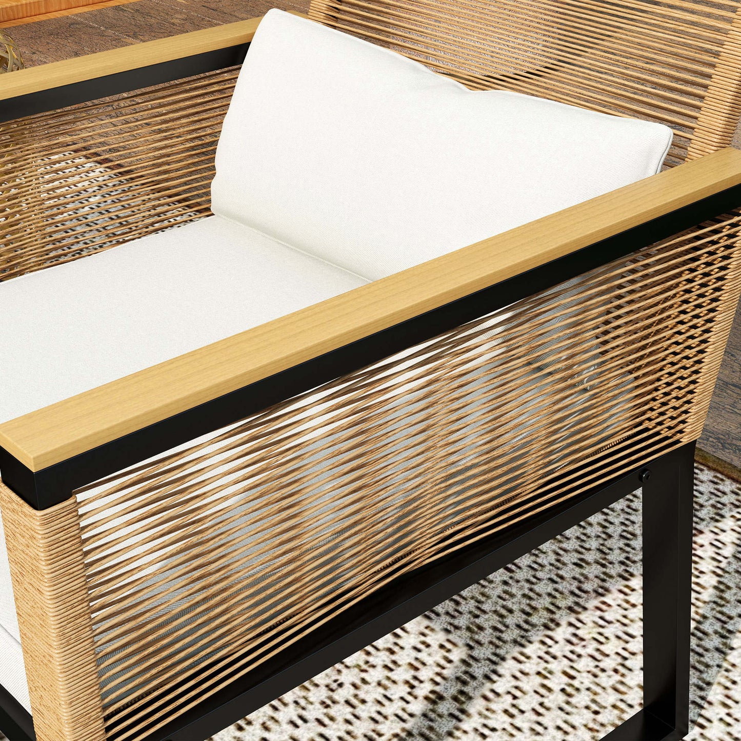 Outsunny Conjunto De Jardín Exterior De 4 Piezas De Ratán Natural Y Crema_3